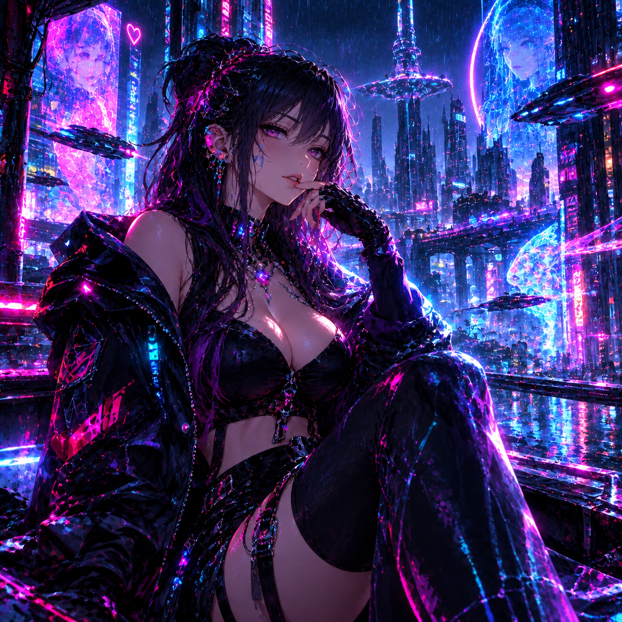 Anime character in a neon cyberpunk city