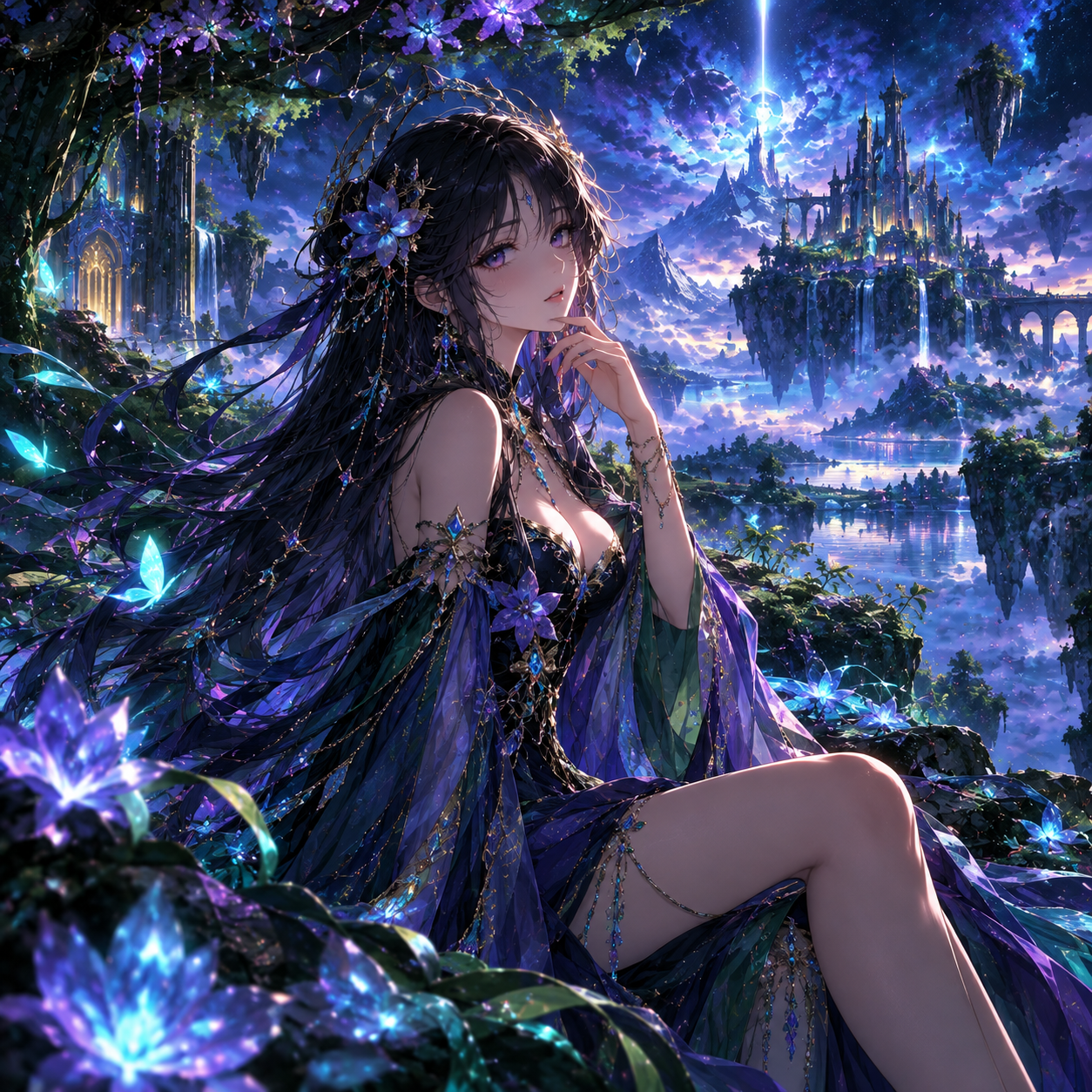 Anime character in a glowing fantasy landscape